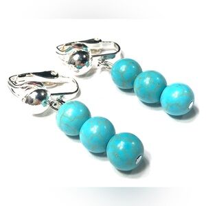 Turquoise Dyed Howlite Clip-On Earrings Women Gift Wedding Anniversary
